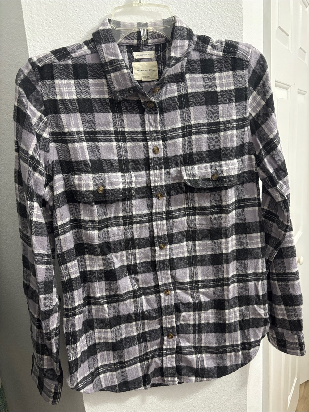 American Eagle Outfitters Lavender and Grey Flannel Shirt